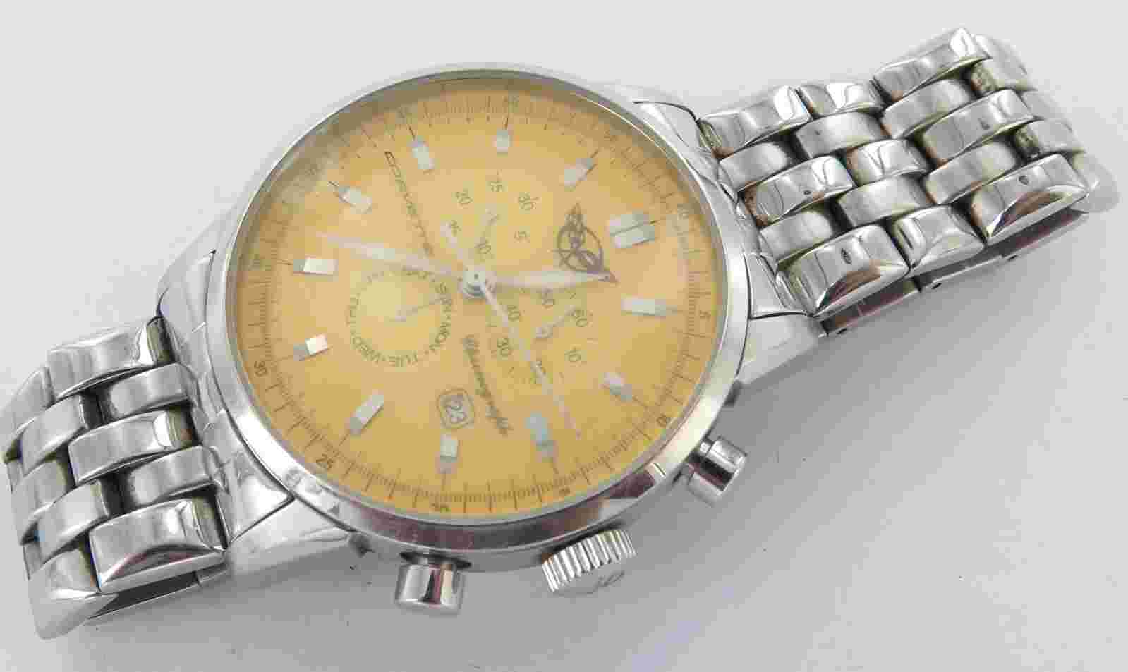 Corvette CR105 Chronograph Quartz Oversized Mens Watch + Box + Tag + Link + Book