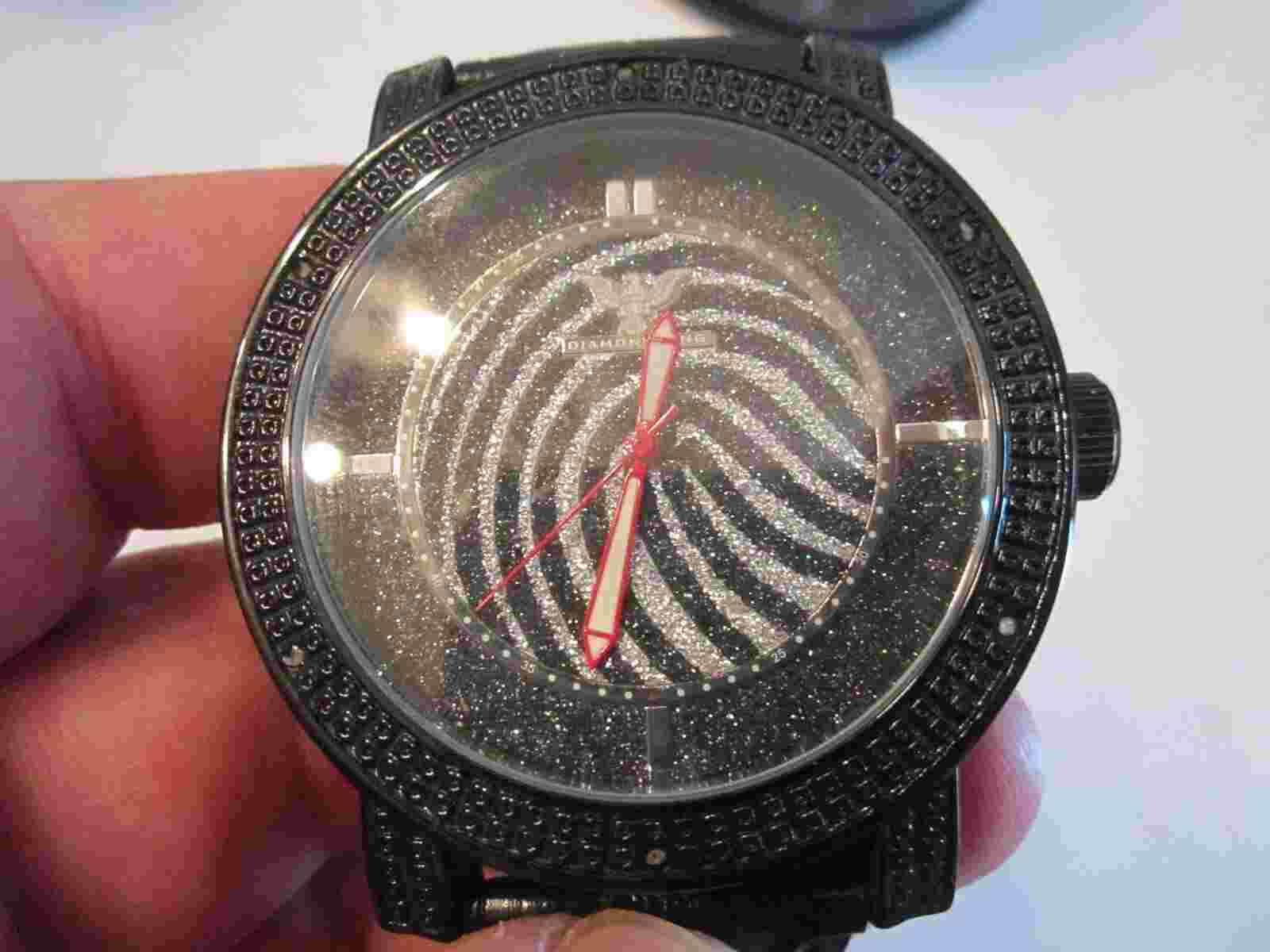 DIAMOND KING WATCH 6 AUTHENTIC DIAMONDS ON BEZEL DK84B 1 EXTRA BAND 50mm CASE