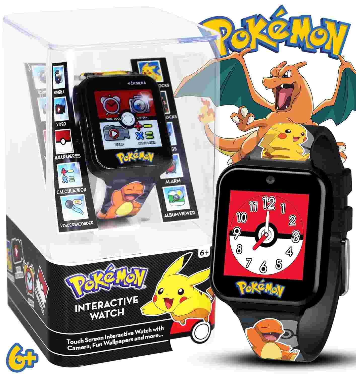 Accutime Kids Pokémon Pikachu Black Digital LED Quartz Wrist-Watch with Camera,