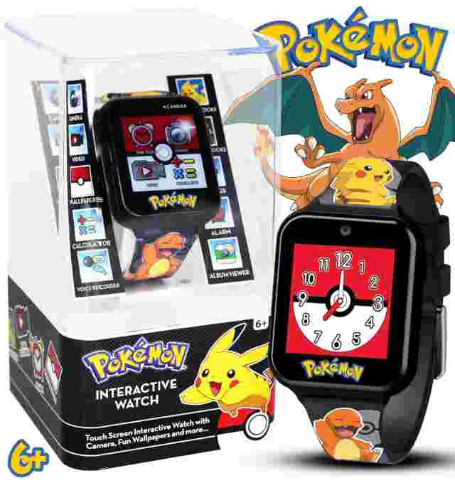 Accutime Kids Pokémon Pikachu Black Digital LED Quartz Wrist-Watch with Camera,