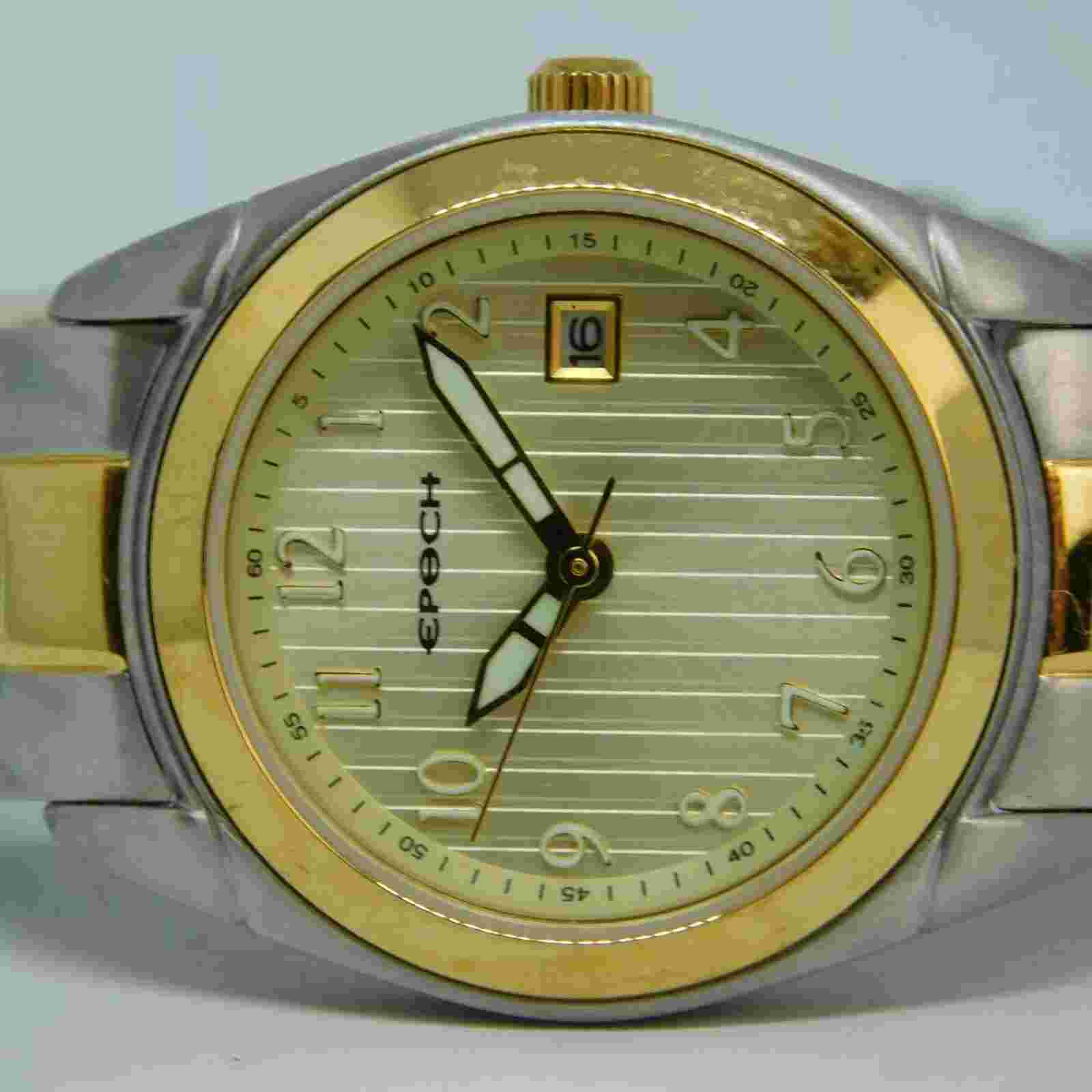 Epoch Two Tone Quartz Analog Women's Watch Sz. 6 1/4" New Battery