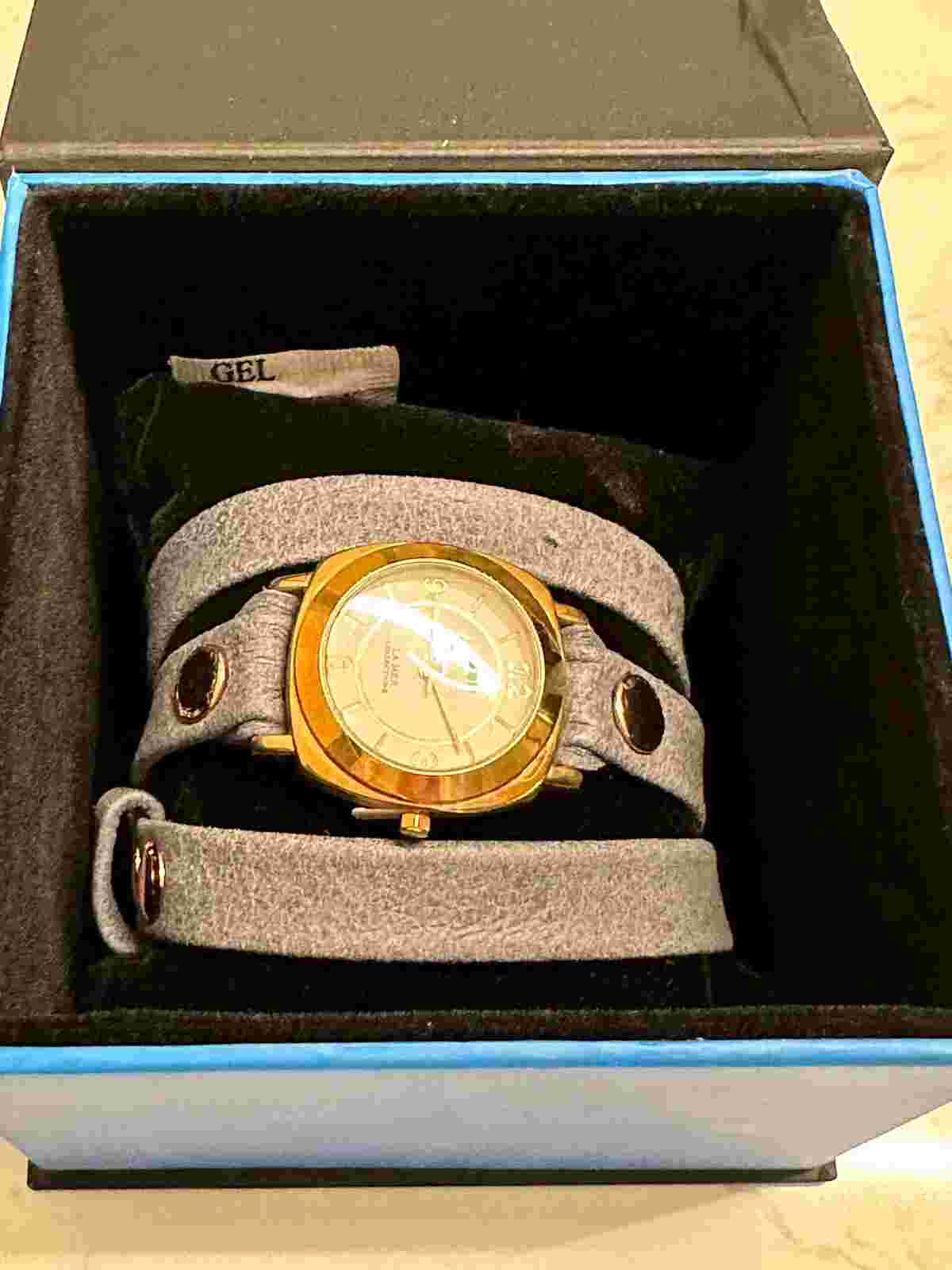 La Mer Collections Women's leather Gray Triple Wrap Band Watch w/Original Box