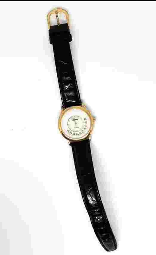 Vintage Authentic Disney Time Works Mickey Mouse Watch Gold Tone Leather Strap