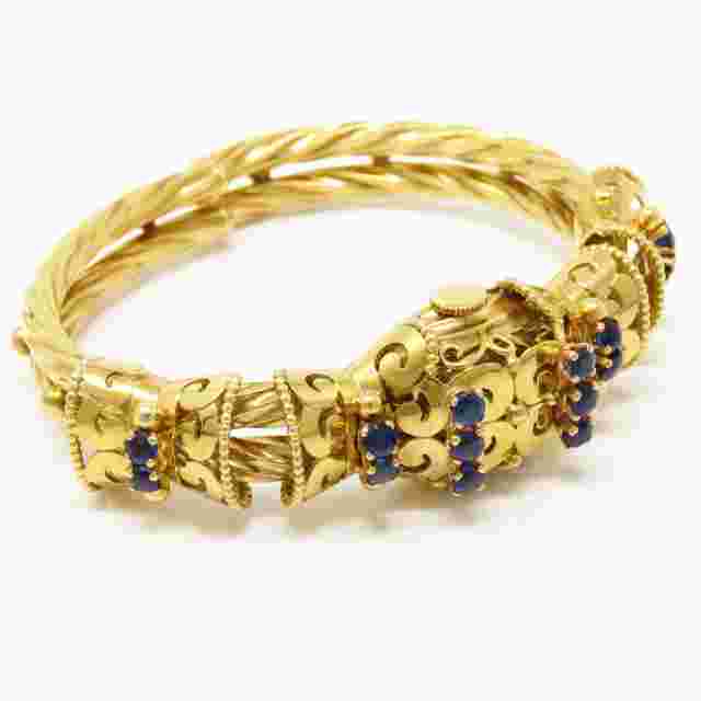 NYJEWEL Gubelin 18k Yellow Gold 1.8ct Natural Sapphire Wind Up Watch Bracelet 6"
