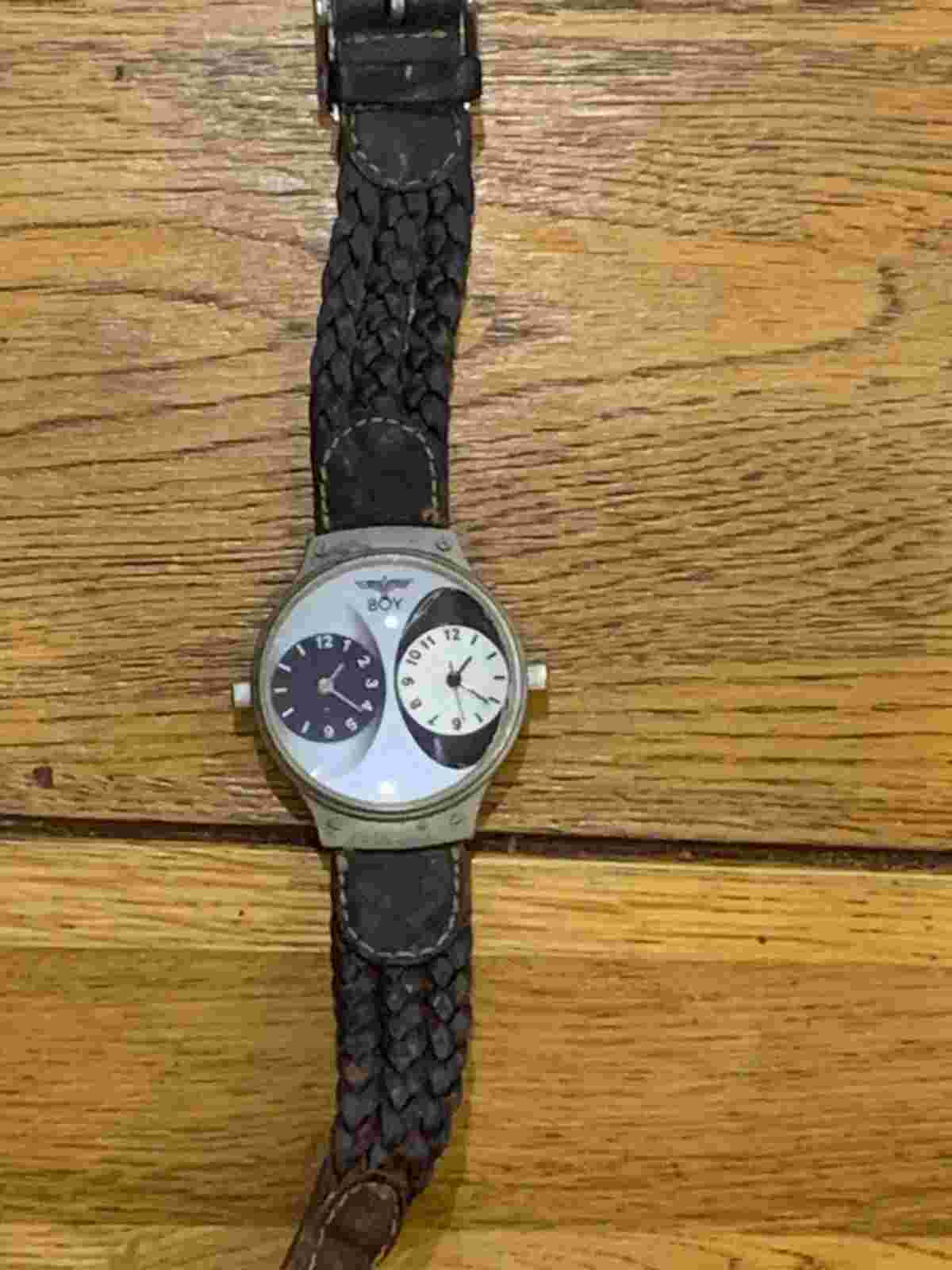 Vintage Boy London BOY-21W Dual Time Quartz Gents Woven Leather Watch-36mm-Works