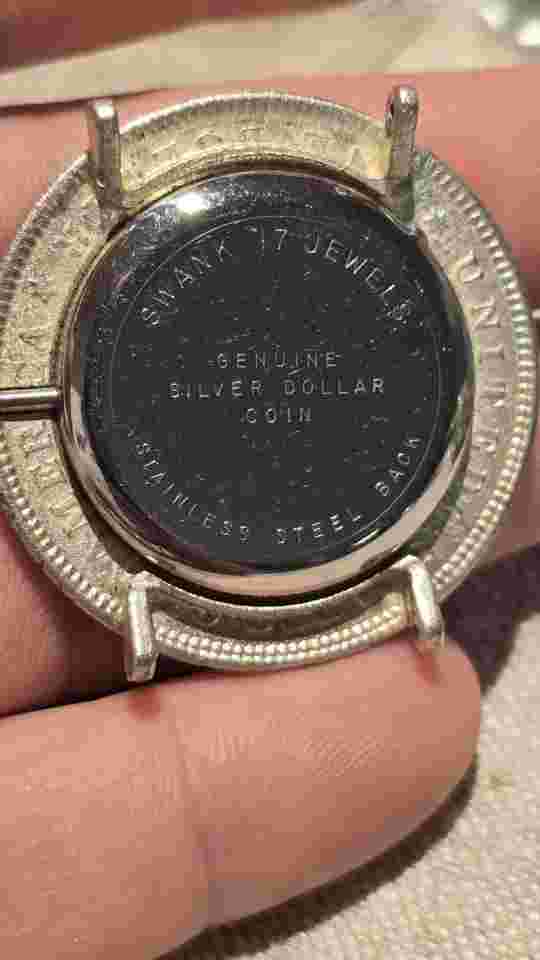 Vintage Swank Real 1884 Silver Morgan Dollar Watch 17J Swiss 1960s