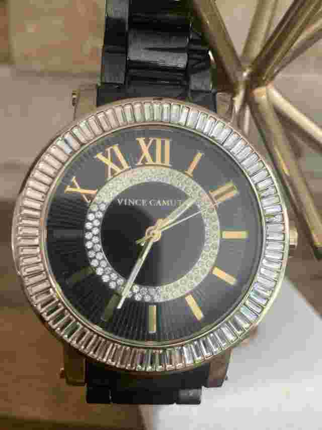 ✨VINCE CAMUTO~QUARTZ BRASS & CERAMIC WATCH~WOMEN’S~ VC/5112BKGB~EUC~READ✨