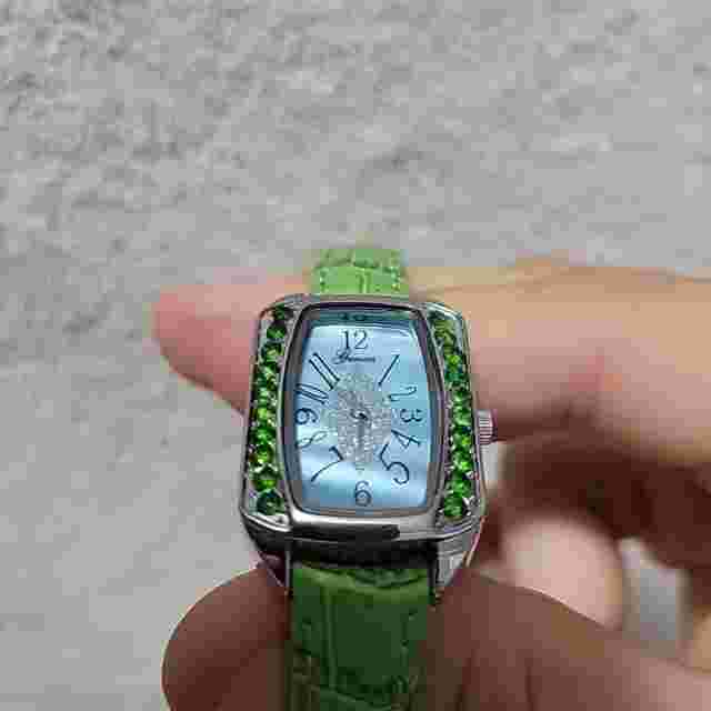 NEW Genoa Green Ruby Watch QUARTZ JAPAN TESTED WORKS! WRIST WATCH Leather Strap