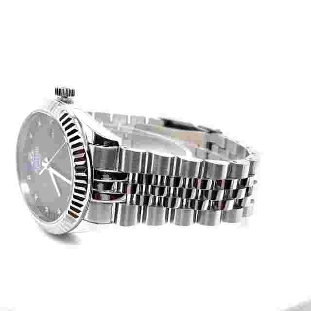 IceTime Jubilee 41mm Men White Gold Steel Watch Black Dial Iced 0.10ct Diamonds