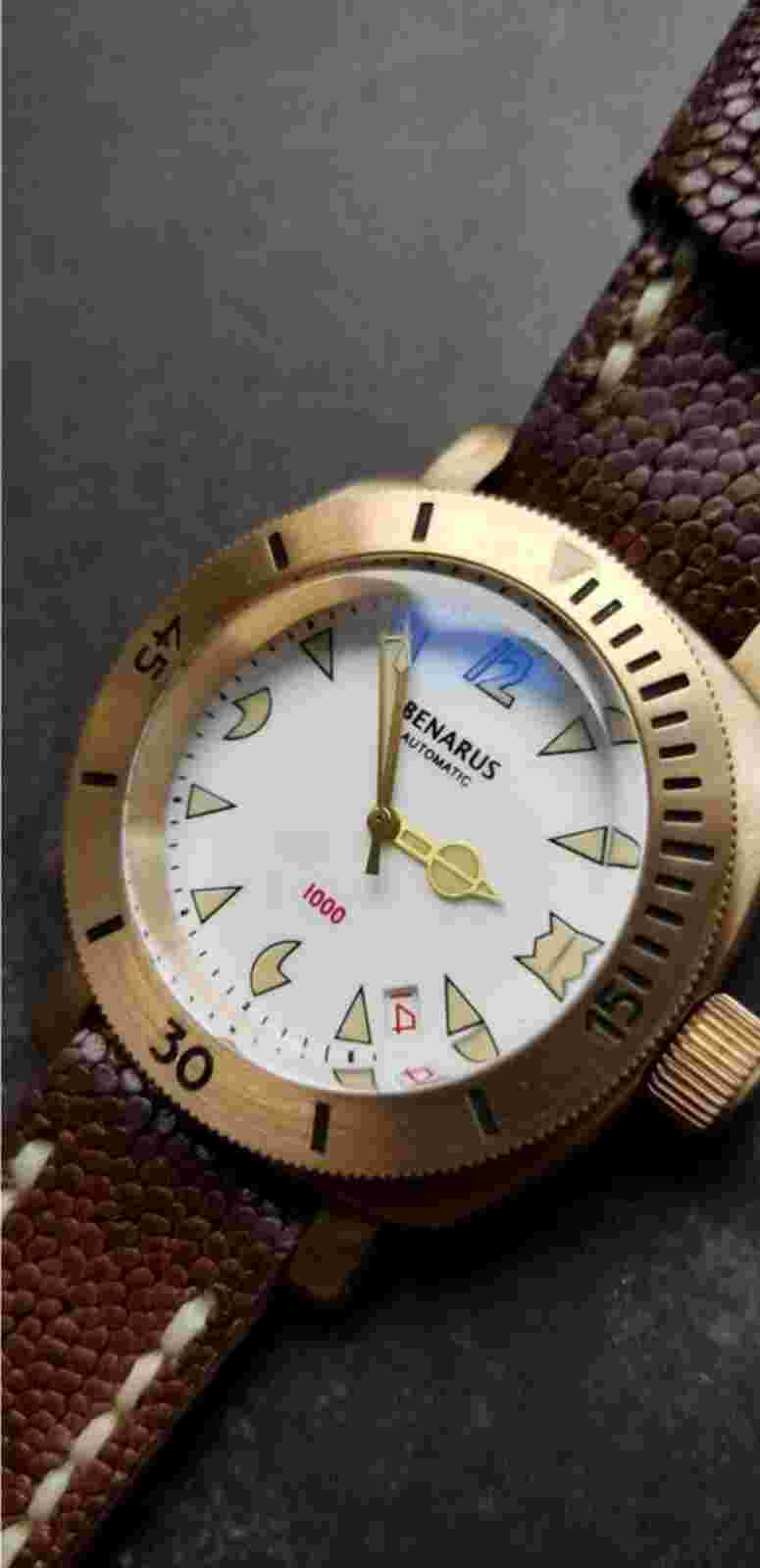 Benarus Moray Dive Watch 38 Moray bronze white vintage Shipped from USA