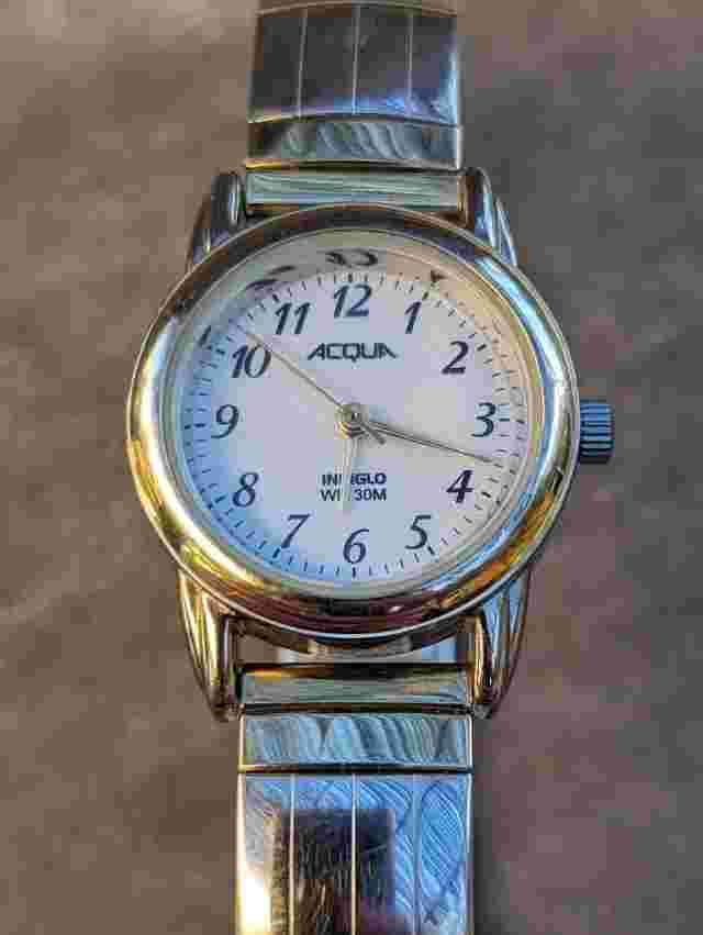Acqua Women's 24mm Round Two-tone Quartz Watch Indiglo 30m WR 6 1/4" Band