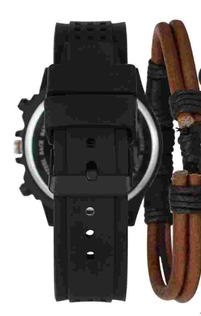 INC International Concepts Men's Black Perforated Silicone Strap Watch 49mm