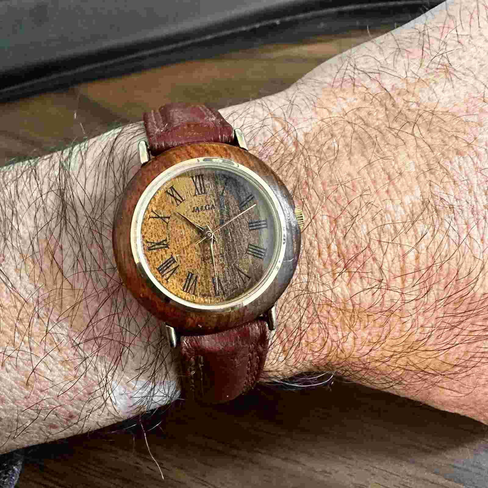 Vintage Jalga  Gold and Brown Quartz watch Leather Band New Battery 8'' Band