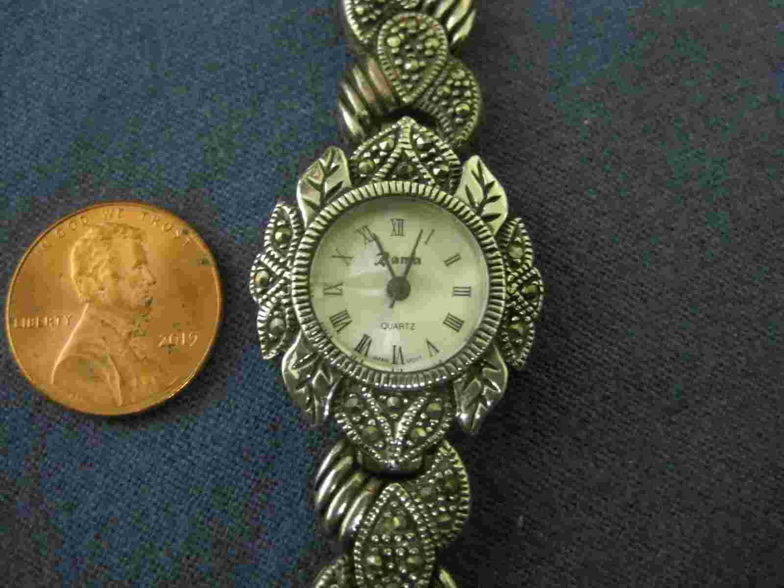 H69  ladys sterling silver ROMA marcassite quartz watch bracelet