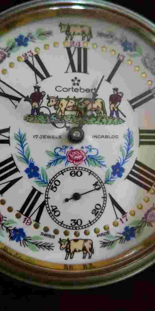 Cortebert Vintage Pocket Watch Mechanical 17J Rare Dial SS Retro Open Face Swiss
