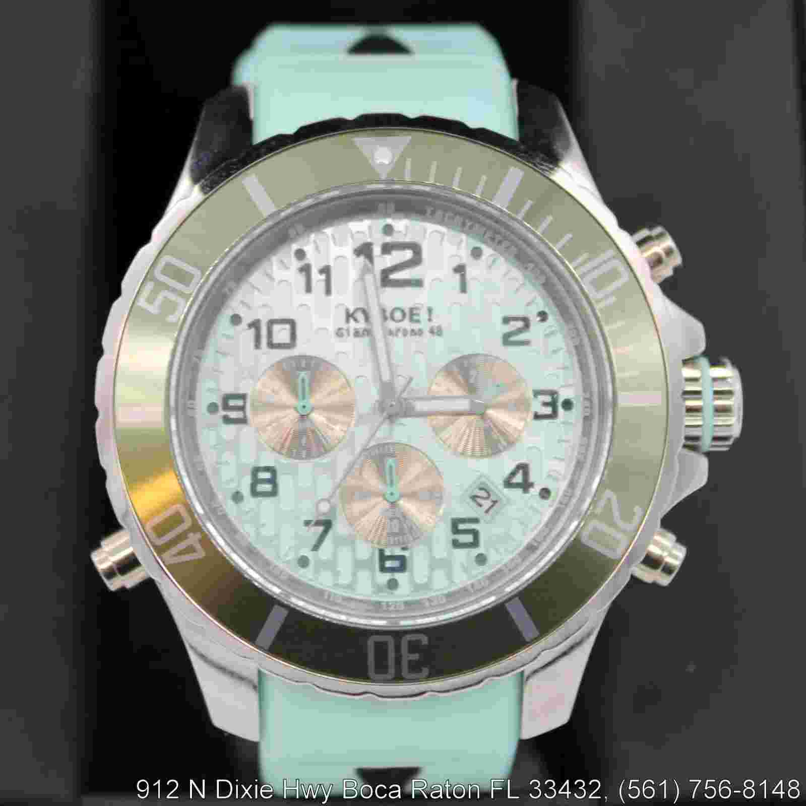 KYBOE! Giant Chrono/Tachymeter 48mm, Backlight, Cyan/Green 10 ATM WR, Watch NWT