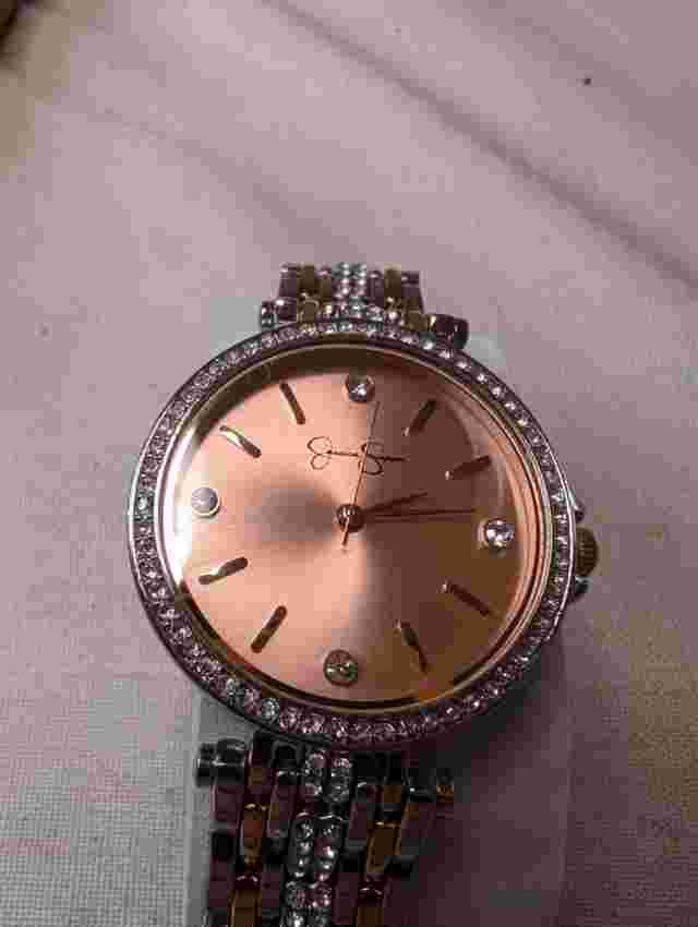 Jessica Simpson New Women's 8" Silvertone Gemmed Watch JSB8006TSL New Battery