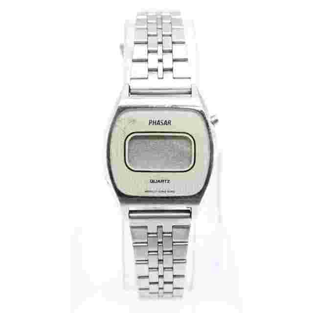Vintage PHASAR Digital Watch Womens Silver Tone Stainless Steel Quartz 80s