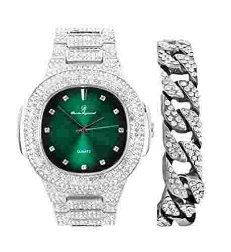 Bling-ed Out Silver Cuban Bracelet Oblong Hip Hop Watch - 8475BC Cuban Silver