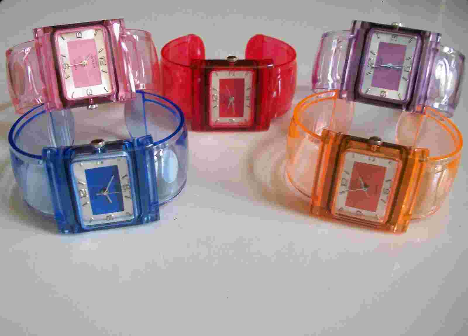 Blue, Purple, Pink, Orange, Red Plastic Cuff Bangle Casual Fashion Women's Watch