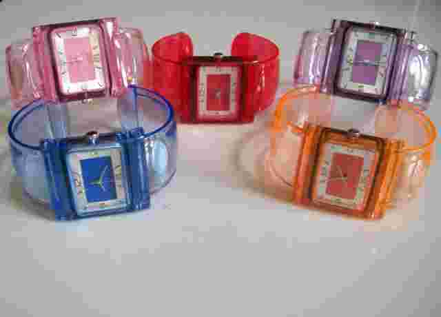 Blue, Purple, Pink, Orange, Red Plastic Cuff Bangle Casual Fashion Women's Watch