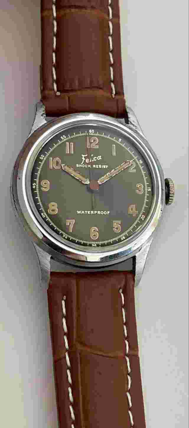 Vintage Military FELCA Watch Waterproof 17 Jewels Swiss Felca watch Black dial