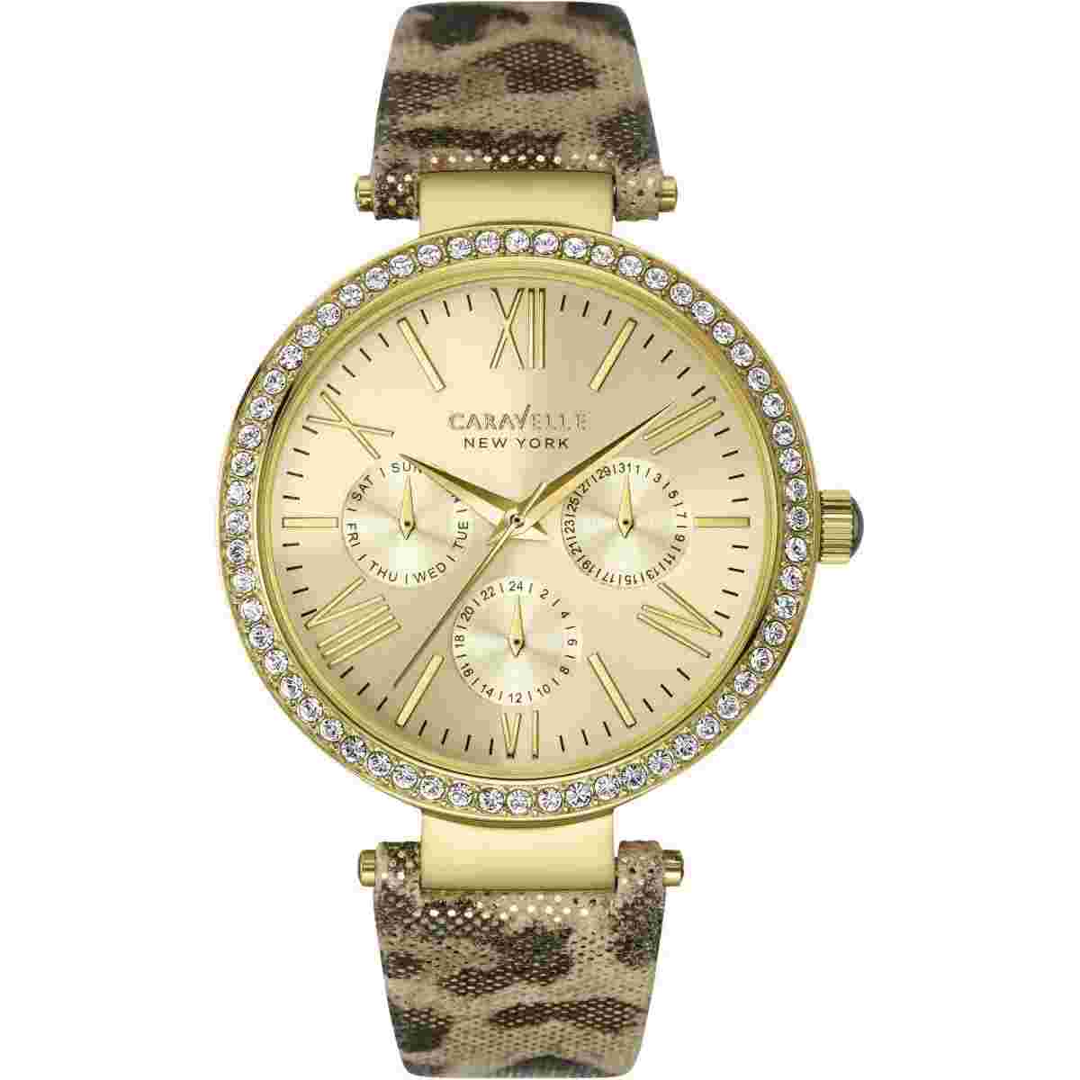 Ladies Caravelle New York Glitz Gold Watch 44N103