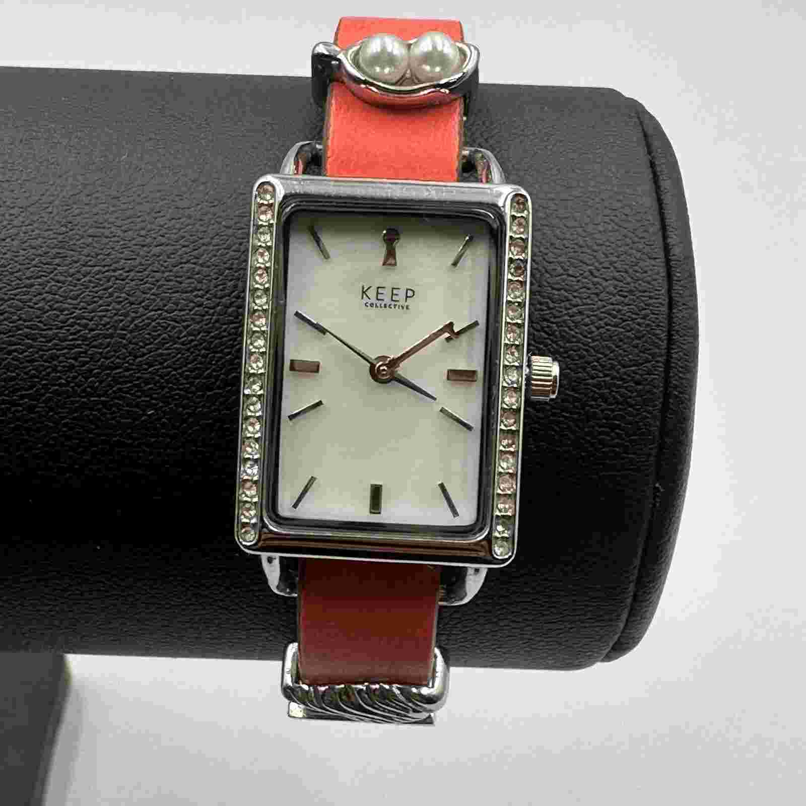 Keep Collective Watch Women Silver Tone Orange Cream Reversible Band Works 9"