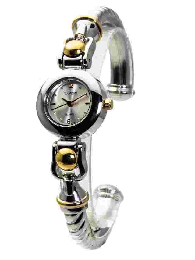 LAVONI:WOMENS' TWIST BANGLE STAINLESS STEEL SQUARE/ROUND CASE ANALOG WATCH