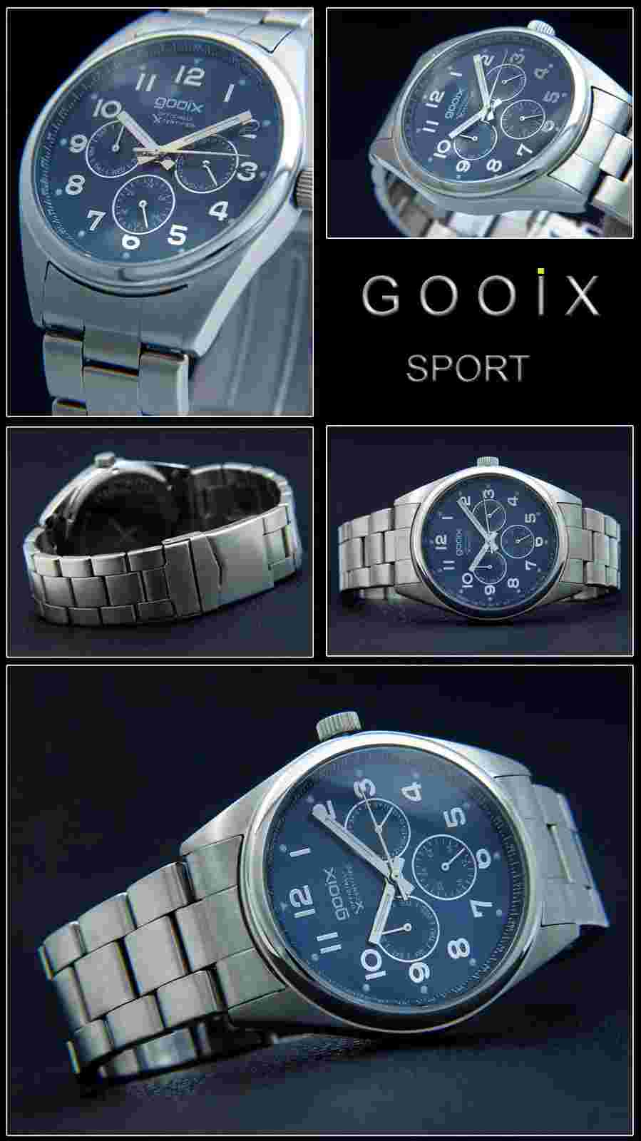 Gooix Pilot Watch 43mm Men's Stainless Steel Day Date Blue 5 BAR GX 05036 003