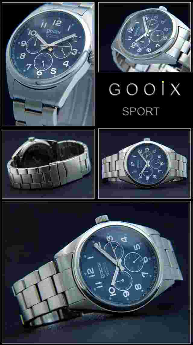 Gooix Pilot Watch 43mm Men's Stainless Steel Day Date Blue 5 BAR GX 05036 003