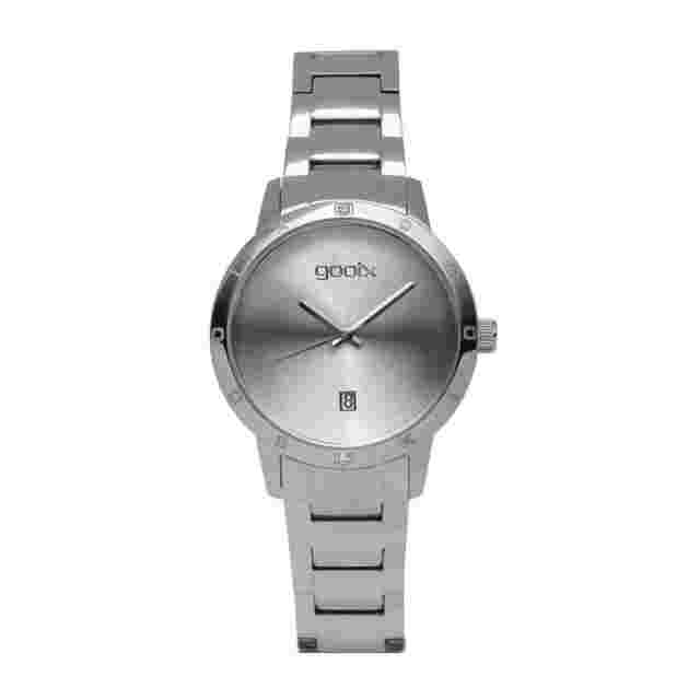 GOOIX DUA-05897 WOMEN'S TIME ONLY WATCH SILVER STEEL CASE & STRAP WITH D