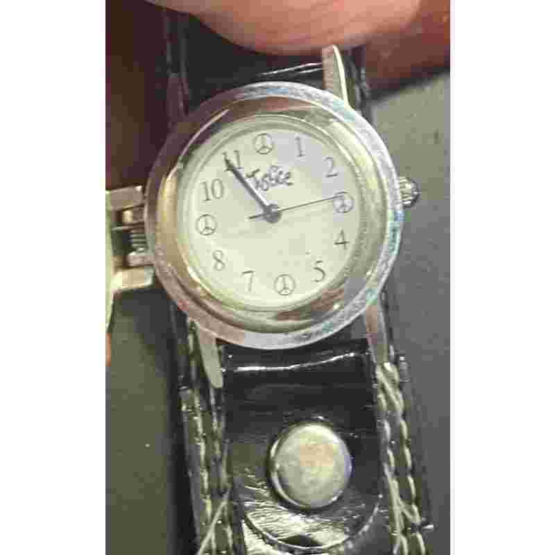 Women's 30mm Silver Tone Justice Peace Sign Watch, Flip Covered