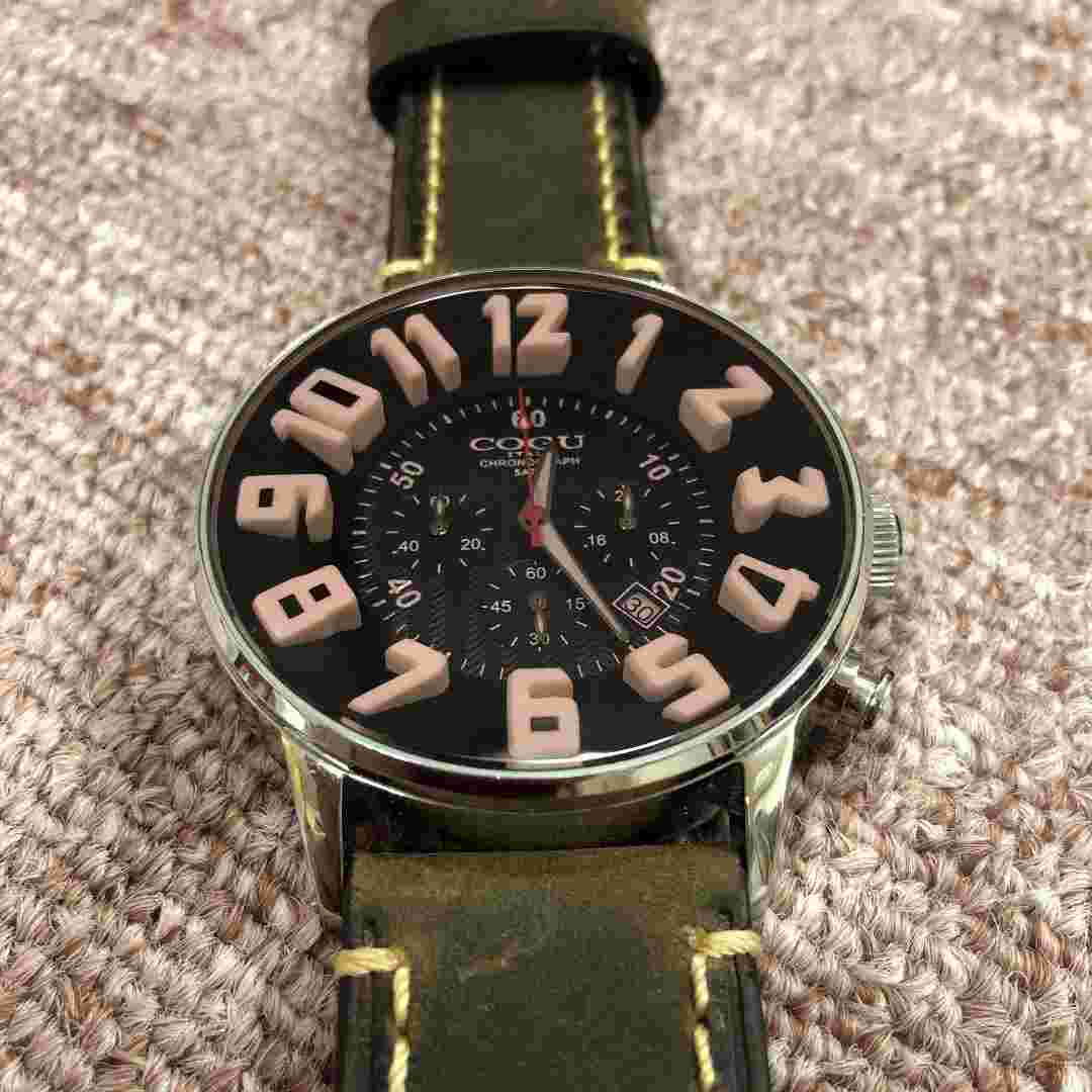 Wristwatch Cogu Italy Chronograph 5ATM Leather Belt w/ Box