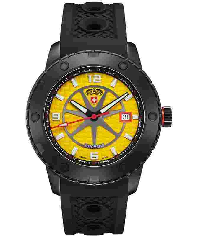CX Swiss Military RALLYE AUTO watch 44mm DLC case ETA 2824-2 movt Yel dial 27590