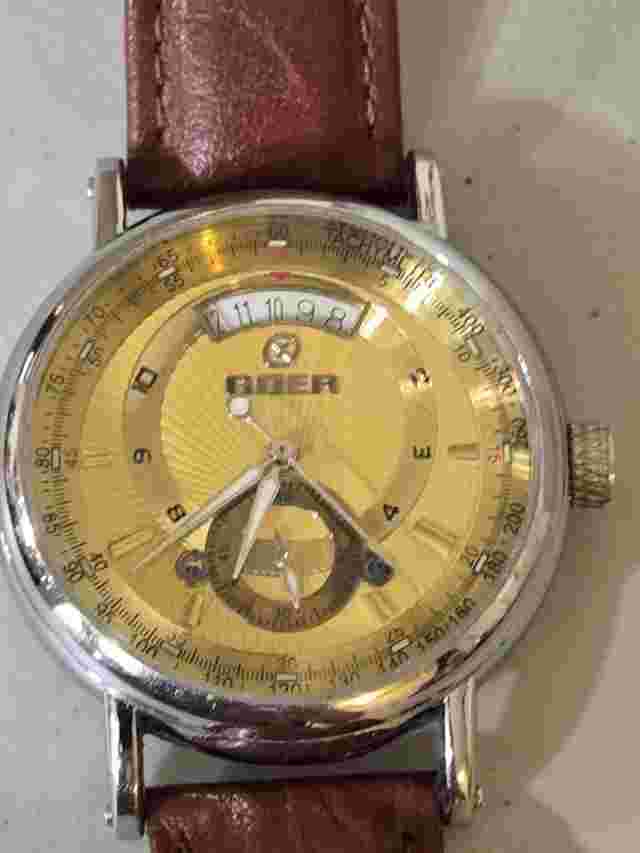 Vtg Retro Goer Auto Goldtone,Date Wheel,Beautiful Dial W/Bandenba Leather Band