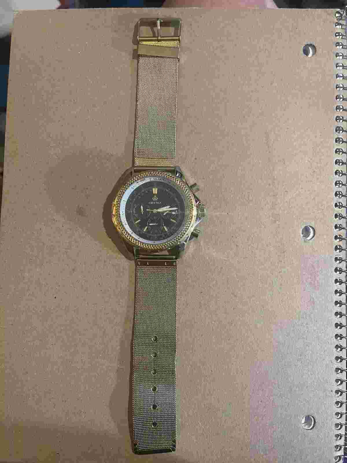 Orkina Gold Strap Watch w/ Black Face Preowned Untested