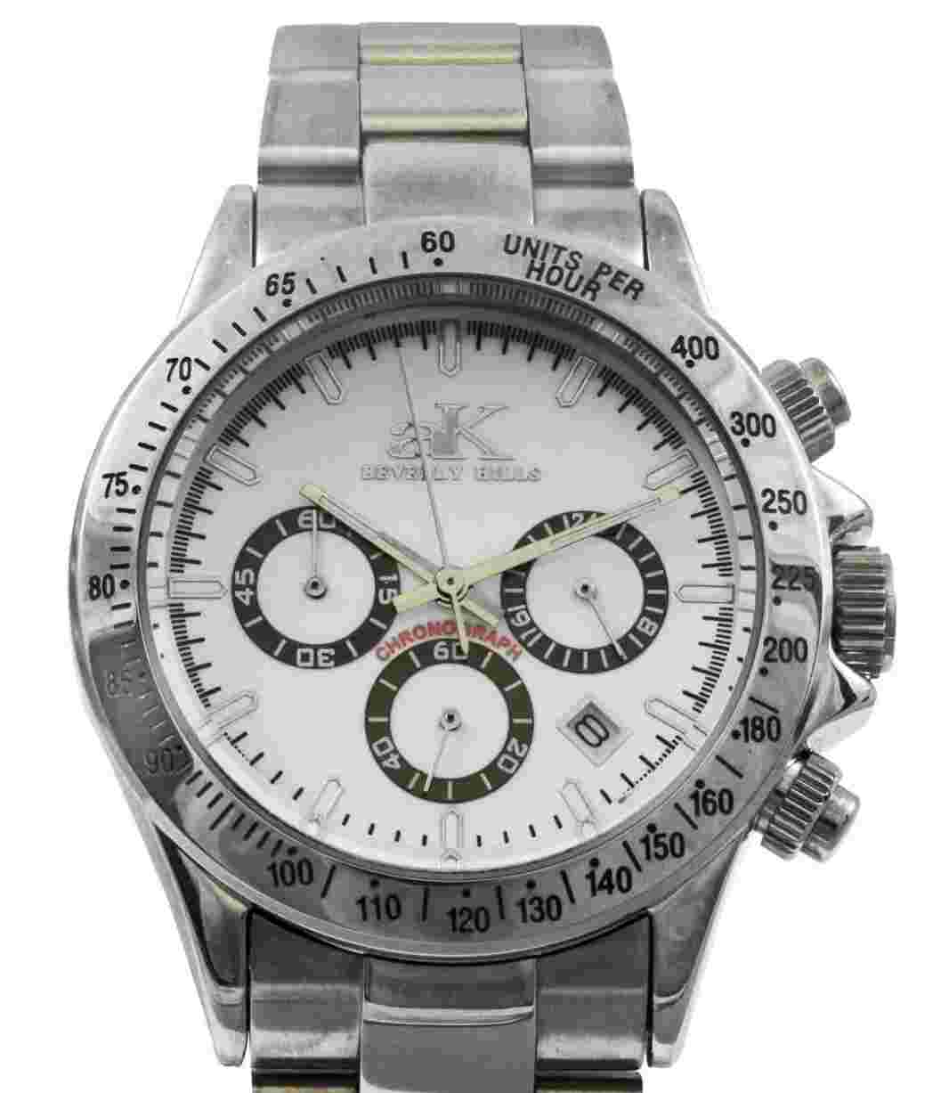 Adee Kaye Men's Stainless Steel Sports White Chronograph Watch