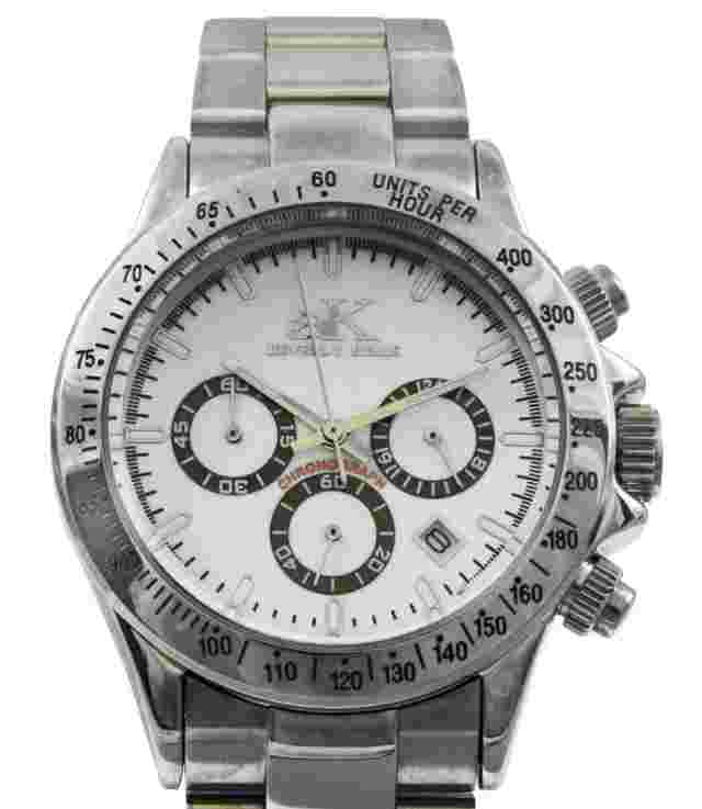Adee Kaye Men's Stainless Steel Sports White Chronograph Watch