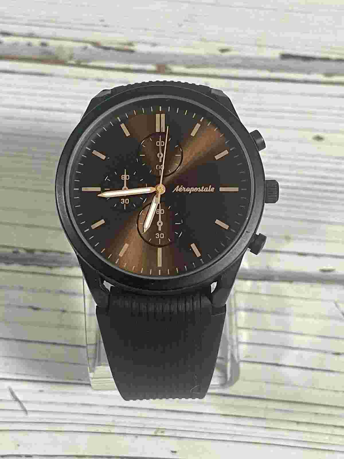 NEW BATTERY Aeropostale Luxury Watch Metallic Brown Chronograph Dial Silicone
