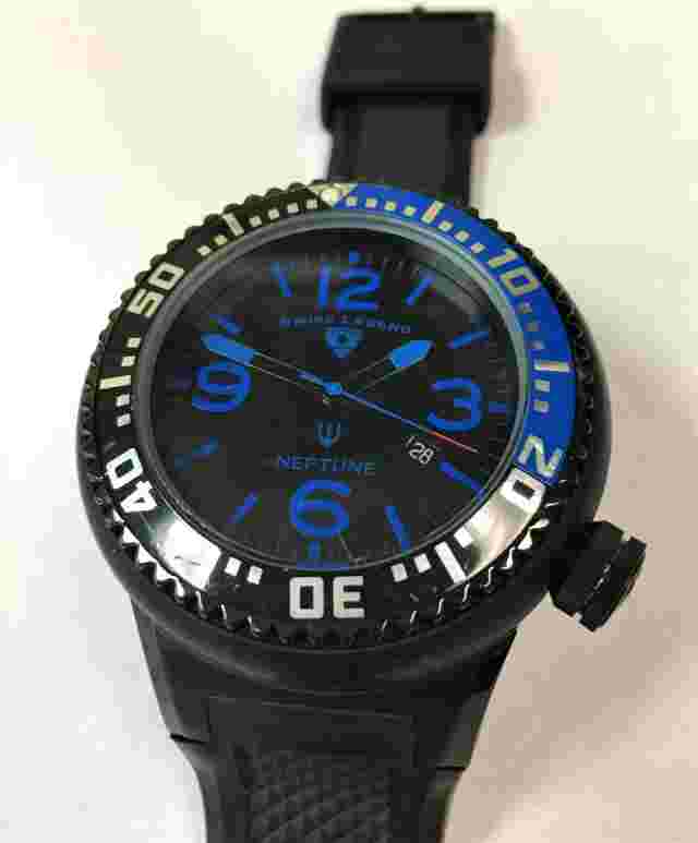 Swiss Legend Men's Neptune Black with Blue Accents Silicone Watch 52mm Case