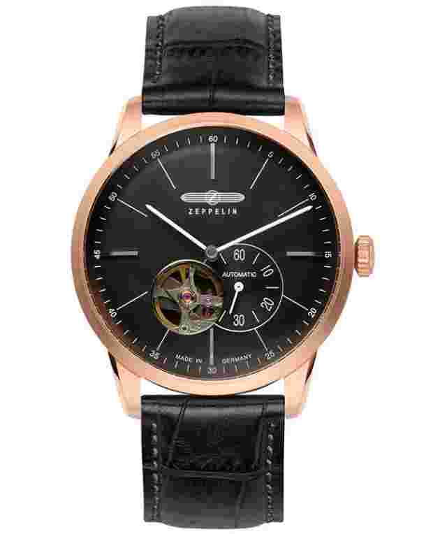 Zeppelin Flatline auto watch Open heart Rose Gold 40mm case Black dial 7362-2