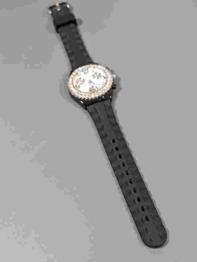 Aeropostale Womens Black Jelly Watch Crystal Accent Faux Chrono New Battery