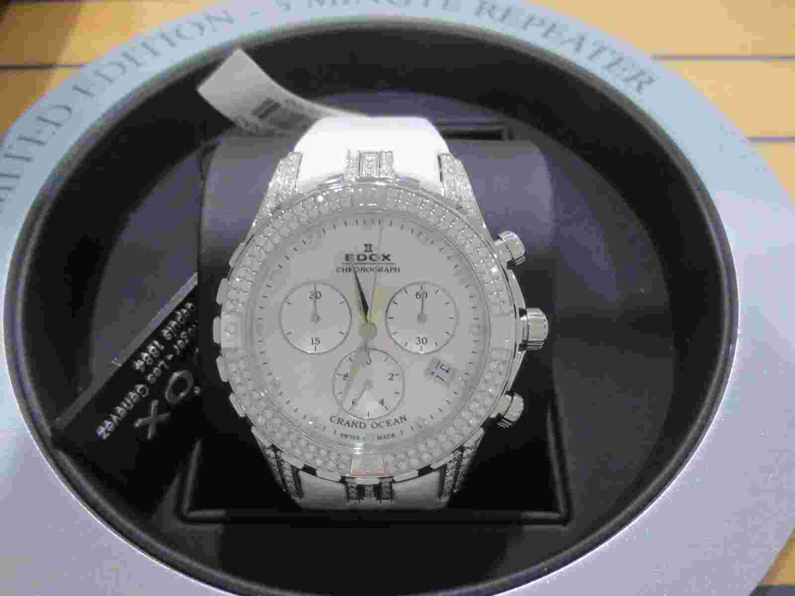 Edox Women's 10404 3DB NAD Grand Ocean Chronograph MOP 200 DIAMONDS Date Watch