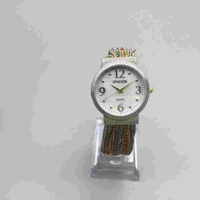 Chico's Watch Women 32mm Silver Gold Tone Multi Chain Band New Battery 6"