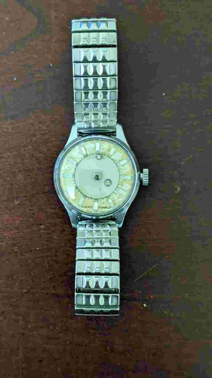 Vintage 1950s “Mystery” Louvic de Luxe 36mm Swiss Mechanical Hand-Wind Watch