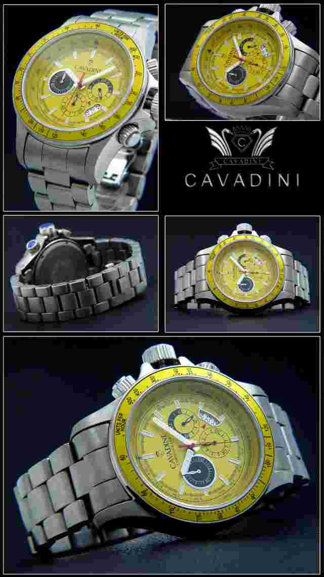Chronograph Solid Titanium CAVADINI Sports Model Date CV-1260 Yellow Jumbo 50mm