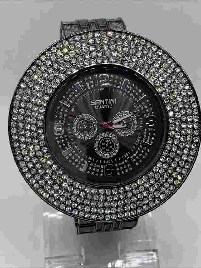 SANTINI Mens Watch BLINGY!!  New Battery. Adjustable Band.  Stock#013