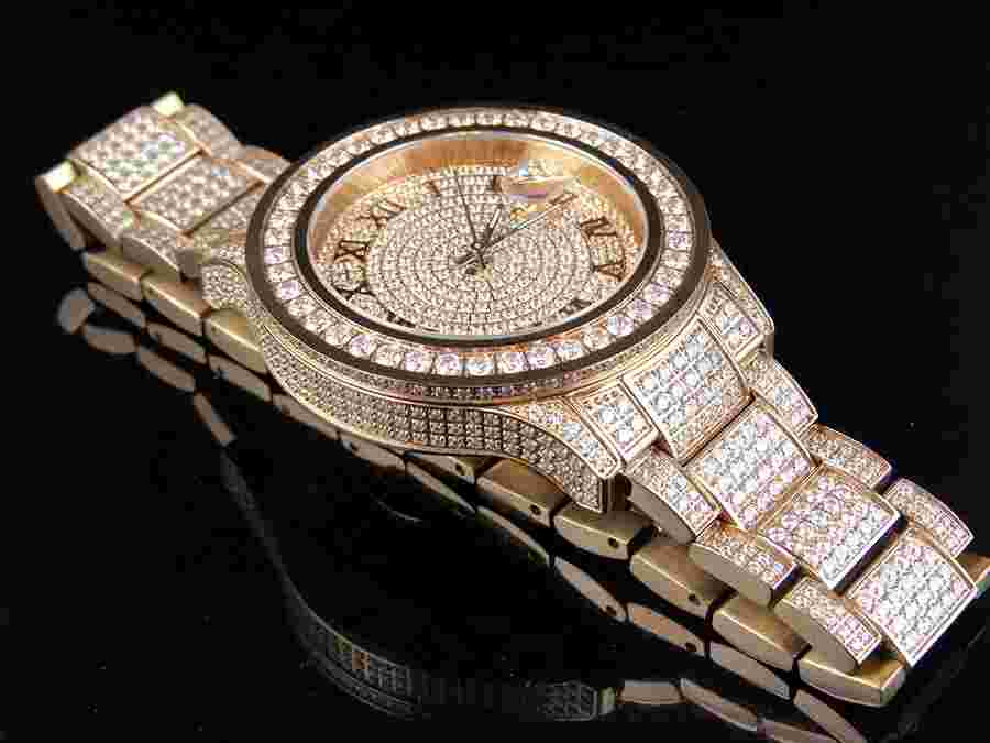 Mens Jewelry Unlimited Rose Gold Steel Simulated Lab Diamond Watch 45mm Dj-04