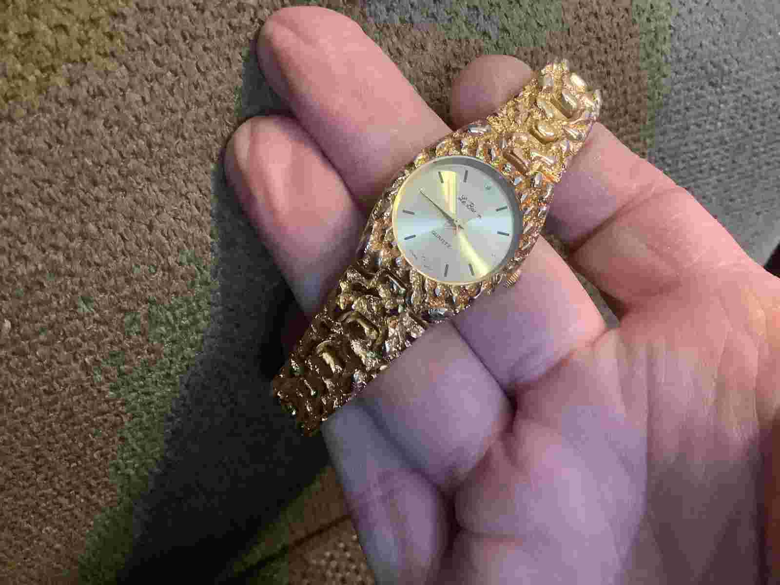 lebaron womens faux gold nugget quartz watch fit to 7 in wrist new batt nice!